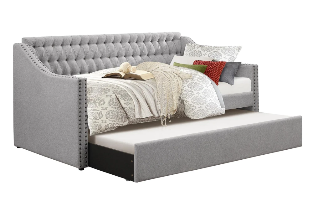 Luxe Grey Twin Upholstered Daybed With Trundle