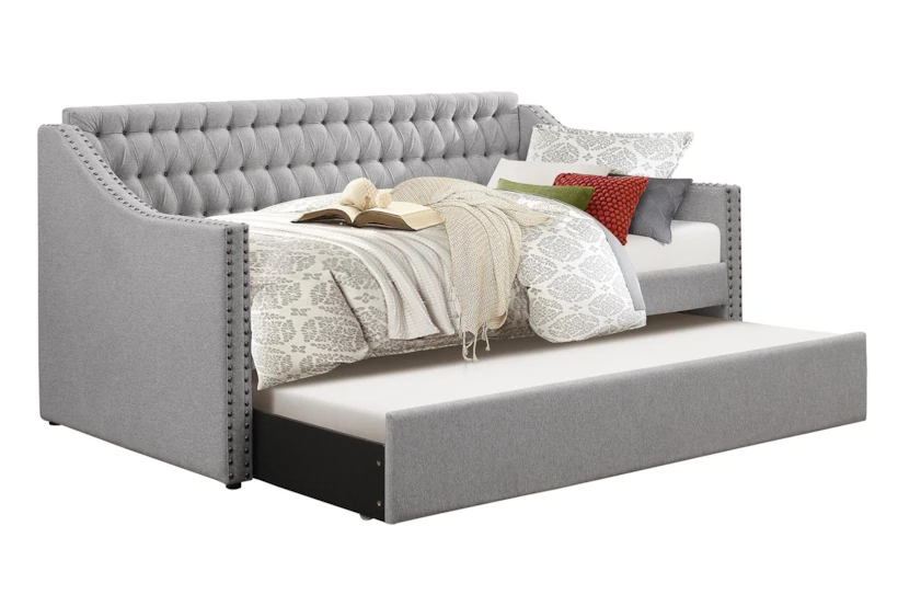 Luxe Grey Twin Upholstered Daybed With Trundle - 360