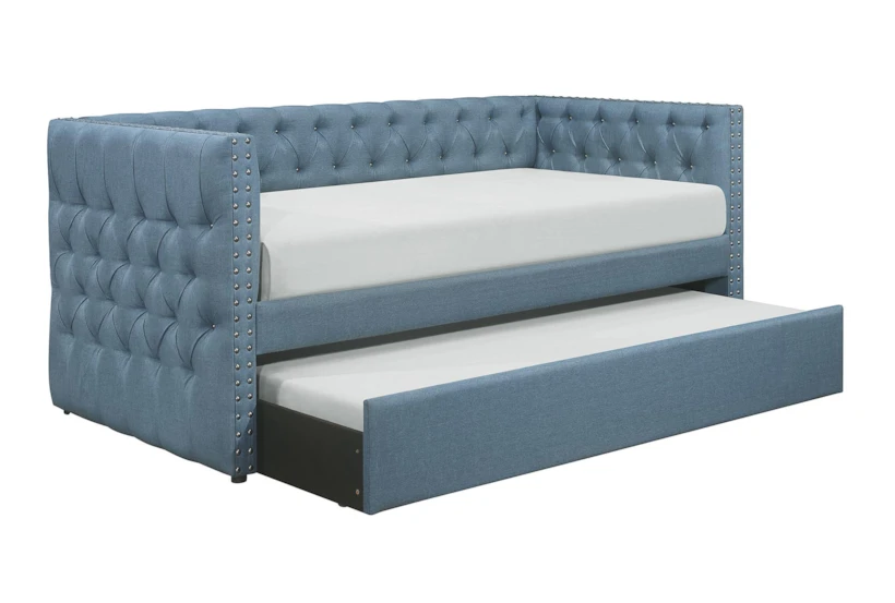 Sutton Light Blue Twin Upholstered Daybed With Trundle - 360