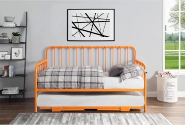 Adalie Orange Twin Metal Daybed With Lift-Up Trundle