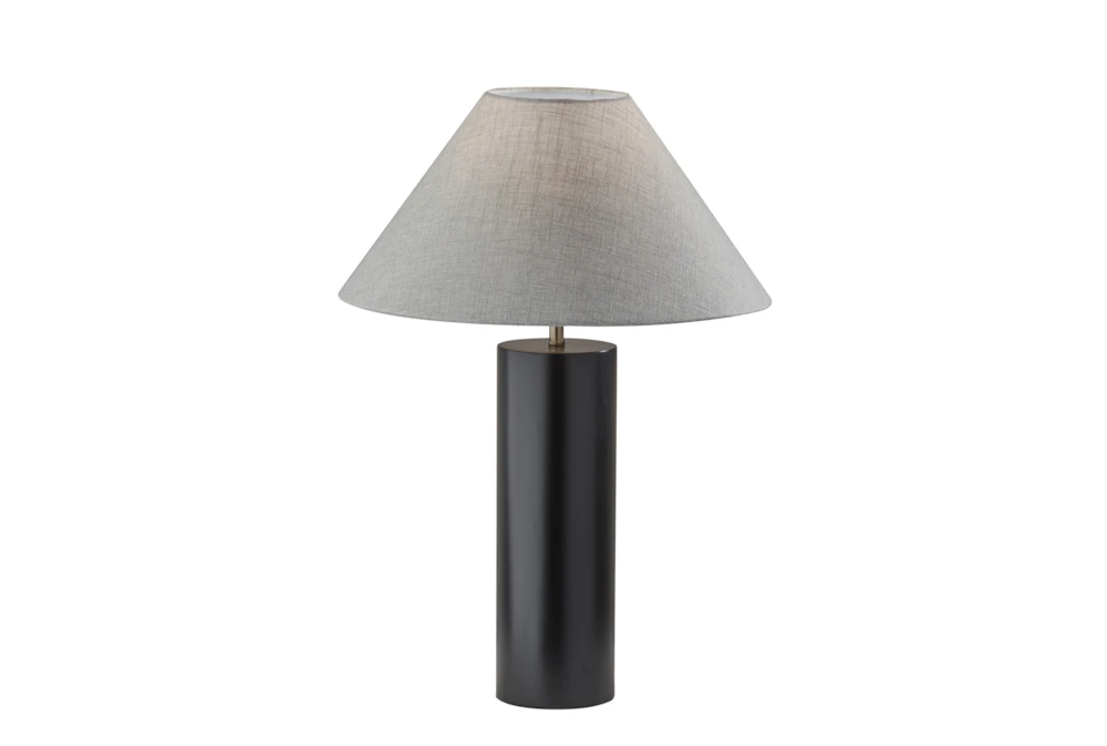 26 Inch Black Wood Cylinder Table Lamp With Gray Empire Shade