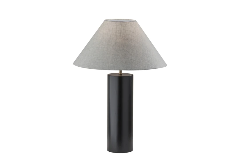 26 Inch Black Wood Cylinder Table Lamp With Gray Empire Shade - 360