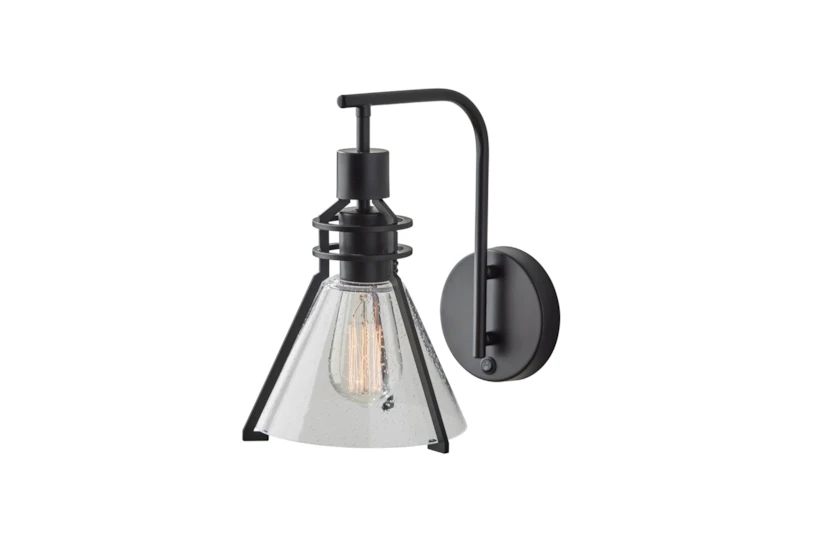 12 Inch Seeded Glass + Black Metal Industrial Wall Sconce Lamp - 360