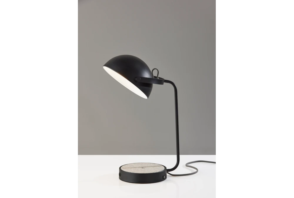 18 Inch Matte Black Metal Swivel Dome Desk Table Lamp With Wireless Charge +Usb