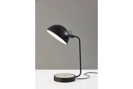 18 Inch Matte Black Metal Swivel Dome Desk Table Lamp With Wireless Charge +Usb