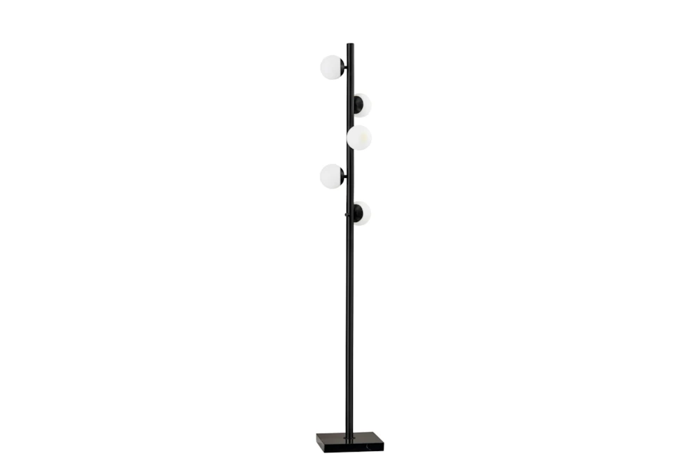 65" Black Metal + White Glass 5 Light Stick Floor Lamp With Marble Base