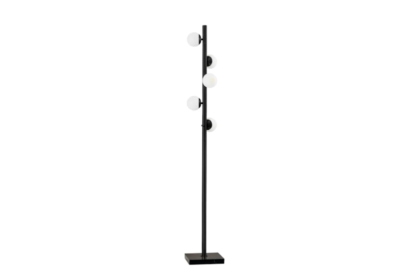 65" Black Metal + White Glass 5 Light Stick Floor Lamp With Marble Base - 360