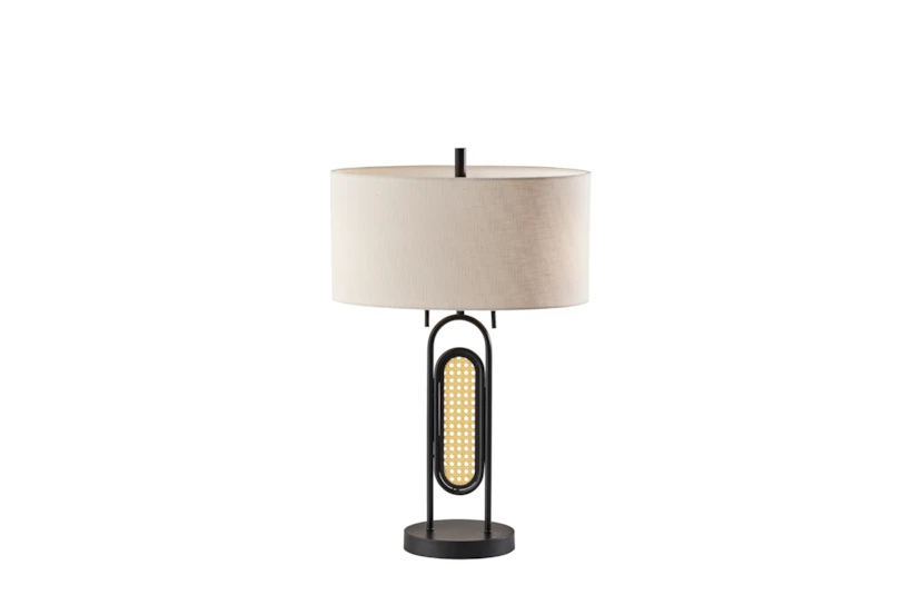 26 Inch Woven Cane + Black Metal Capsule Table Lamp - 360