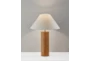 26 Inch Natural Wood Cylinder Table Lamp With Ivory Shade - Detail
