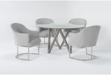 Tribeca 5 Piece Round Dining Set With Curved Metal Base Side Chairs
