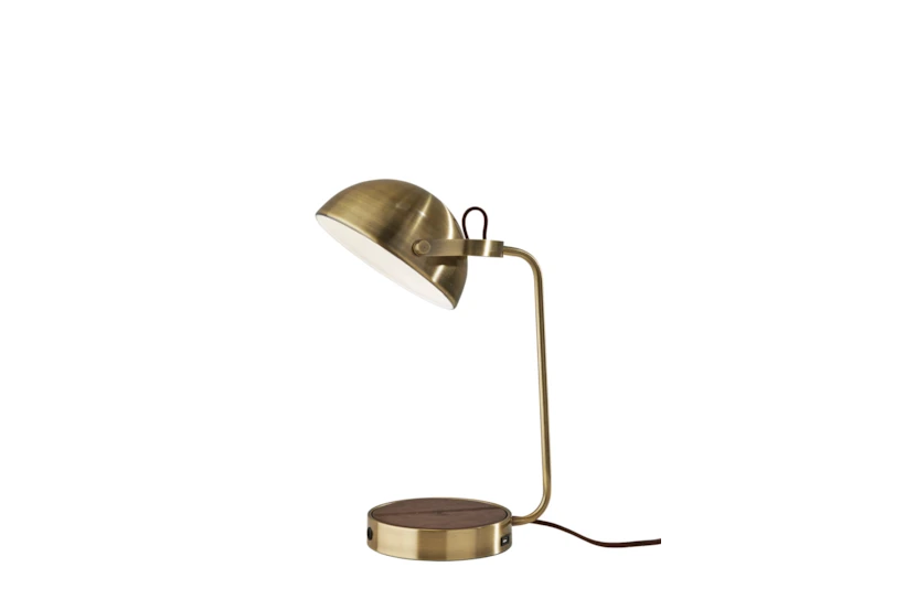 18 Inch Antique Brass  Swivel Dome Desk Table Lamp With Wireless Charge +Usb - 360
