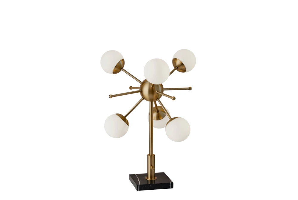 23" Antique Brass + White Glass 6 Light Sputnik Table Lamp