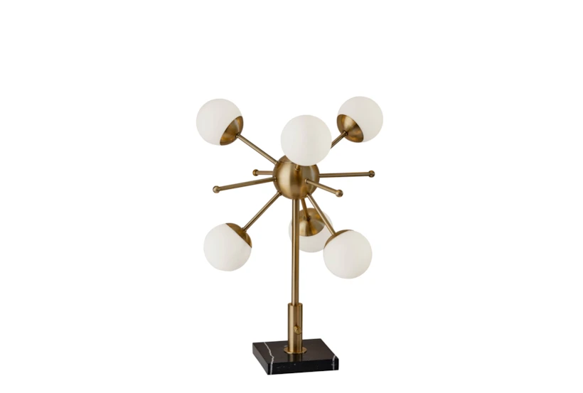 23" Antique Brass + White Glass 6 Light Sputnik Table Lamp - 360