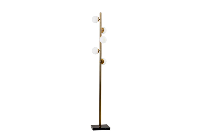 65" Antique Brass + White Glass 5 Light Stick Floor Lamp With Marble Base - 360