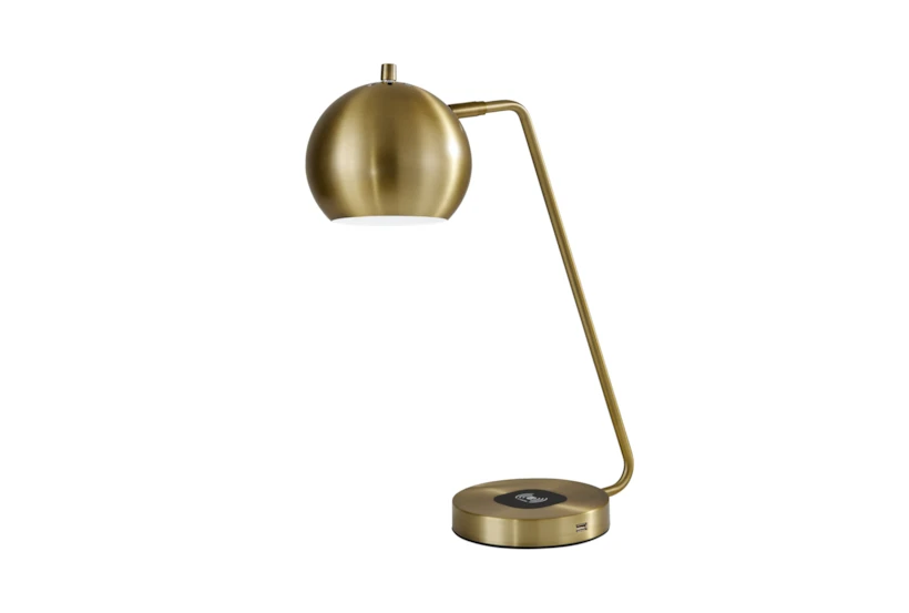 20 Inch Antique Brass Orb Desk Table Lamp With Wireless Charge + Usb - 360