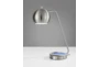 20 Inch Silver Steel Orb Desk Table Lamp With Wireless Charge + Usb - Detail
