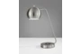 20 Inch Silver Steel Orb Desk Table Lamp With Wireless Charge + Usb - Detail