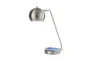 20 Inch Silver Steel Orb Desk Table Lamp With Wireless Charge + Usb - Signature