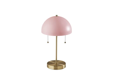 18 Inch Pink Metal + Brass Mushroom Table Lamp