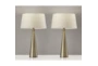 22 Inch Antique Brass Tapered Cone Table Lamps - Set Of 2 - Detail