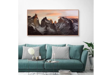49X25 Snowcapped Paine Massif In Patagonia With Taupe Frame By Drew & Jonathan For Living Spaces