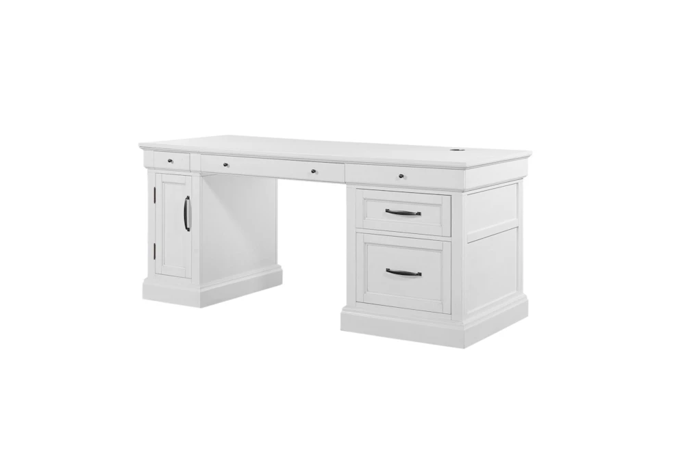 Cromwell White 72" Executive Desk With 5 Drawers + 2 Shelves