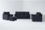 Aramis Midnight Blue 4 Piece Queen Sleeper Sofa, Loveseat, Chair & Storage Ottoman Set - Signature