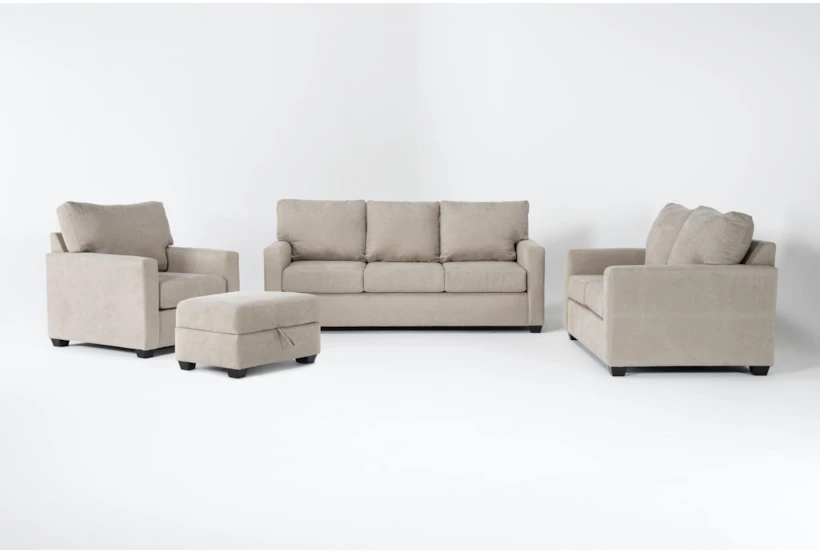Aramis Cream 4 Piece Queen Sleeper Sofa, Loveseat, Chair & Storage Ottoman Set - 360