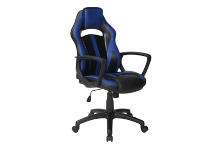 Zyair Black Faux Leather With Blue Gaming Chair