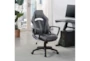 Zyair Black Faux Leather With Grey Rolling Office Gaming Desk Chair - Room