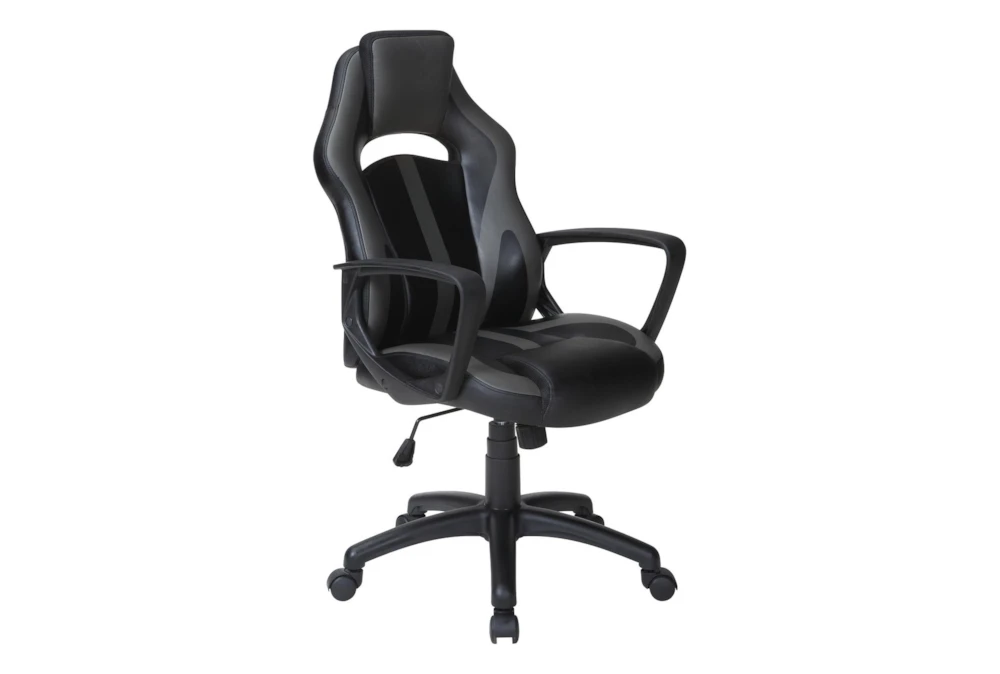Zyair Black Faux Leather With Grey Rolling Office Gaming Desk Chair