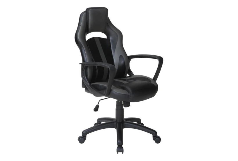 Zyair Black Faux Leather With Grey Rolling Office Gaming Desk Chair - 360