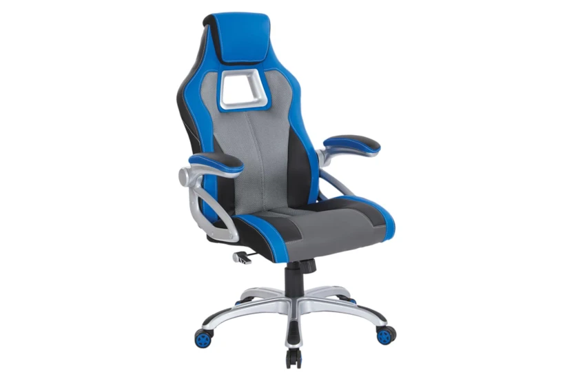 Ozzy Charcoal Grey With Blue Rolling Office Gaming Desk Chair - 360