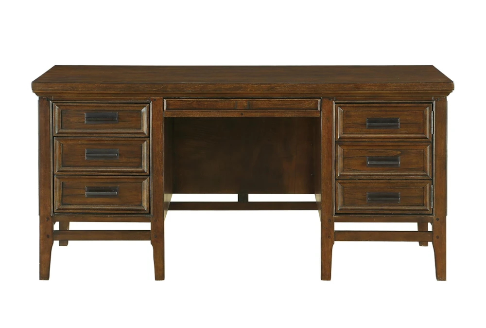 63" Brown Traditional 7 Drawer Executive Desk