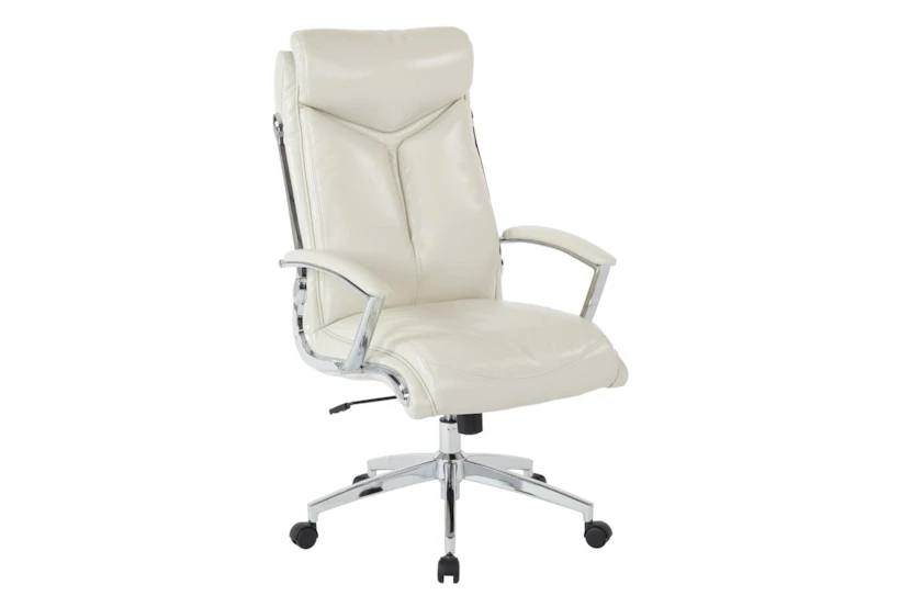 Sweeney Cream Executive Faux Leather High Back Rolling Office Desk Chair - 360