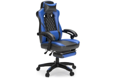 Parkland Blue & Black Swivel Gaming Chair With Pull-Out Footrest