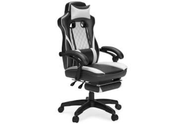 Parkland White & Black Swivel Gaming Chair With Pull-Out Footrest