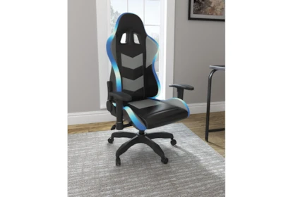 E-Gaming Racing Style Gaming Chair - Blue - LED Lights - Foot Rest