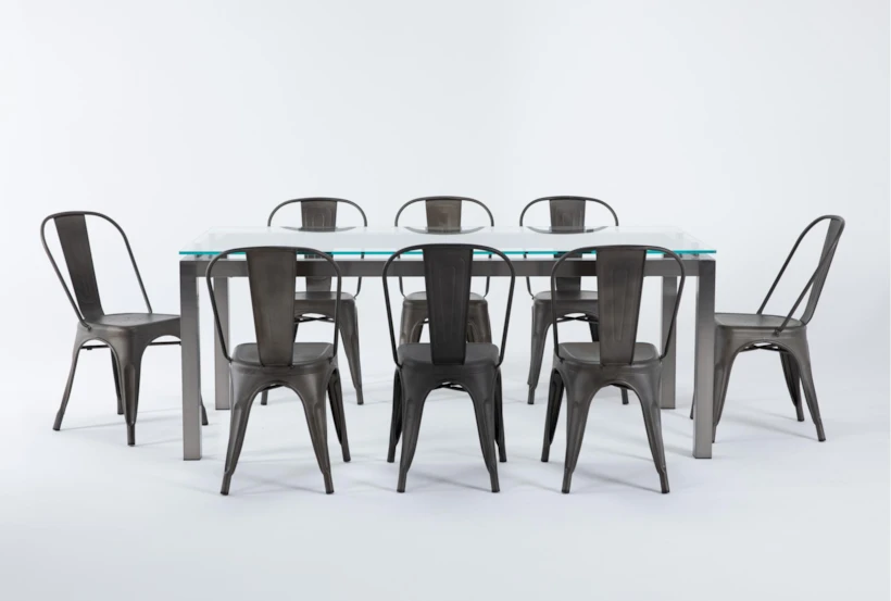 Toby 9 Piece Glass Top Rectangle Dining Set With Delta Bronze Side Chair - 360