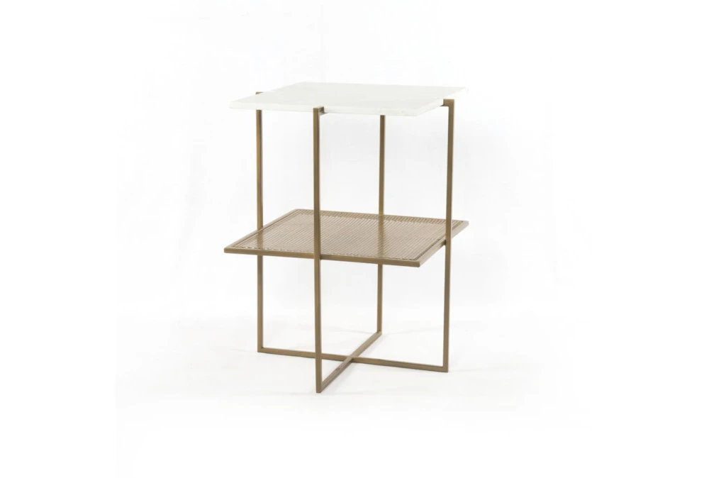 24" 2-Tier Olivia Antique Brass Accent Table