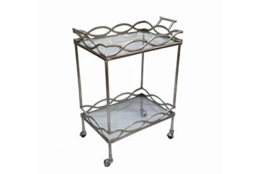 Silver Two-Tiered Rolling Bar Cart