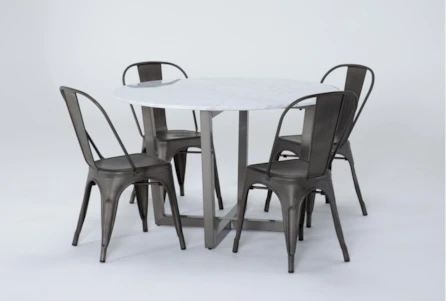 Toby Marble Top Round Dining With Dela Bronze Side Chair Set For 4
