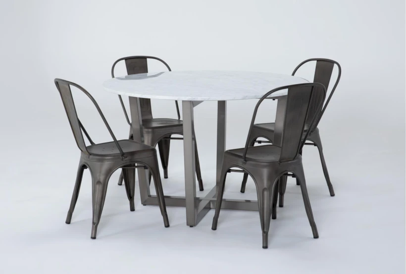 Toby 5 Piece Marble Top Round Dining Set With Dela Bronze Side Chair - 360