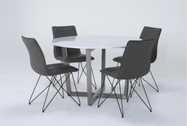 Toby 5 Piece Marble Top Round Dining Set With Ranger Side Chair