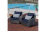 Sagrada Outdoor 6 Piece Loveseat & Club Chair Conversation Set With Navy Blue Sunbrella Cushions - Room