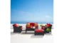 Sagrada Outdoor 5 Piece Loveseat & Club Chair Conversation Set With Sunset Red Sunbrella Cushions - Room