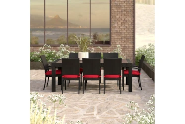 Sagrada Outdoor Dining Chairs With Sunset Red Sunbrella Cushions Set Of 8