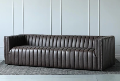bjerg Afslag Diskriminering af køn Dark Brown Faux Leather Channeled Sofa | Living Spaces