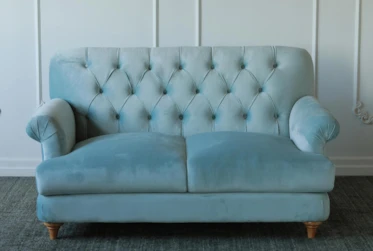 Dusty Blue Velvet Tufted Sofa