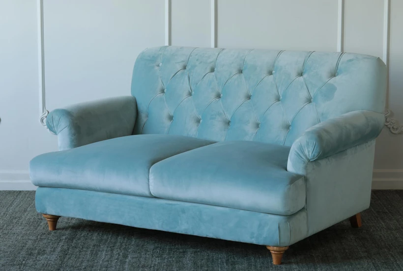 Dusty Blue Velvet Tufted Sofa - 360